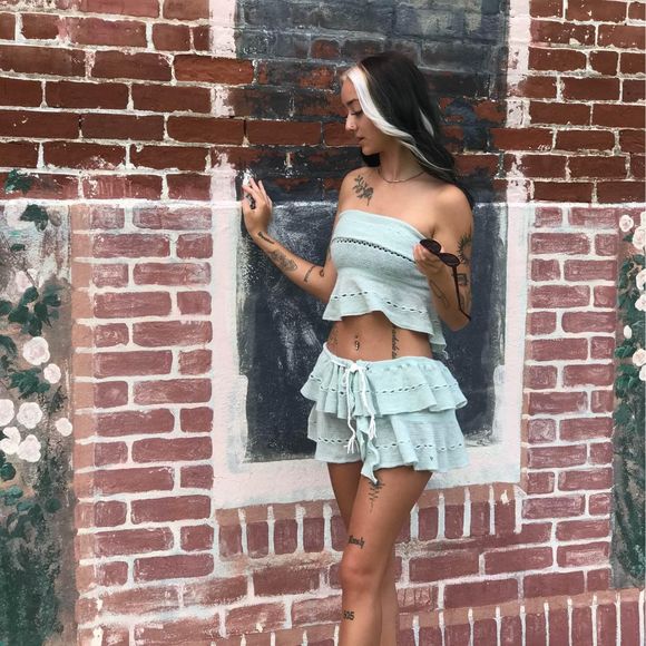 up-cycled Other - 2 Piece Upcycled Festival, Rave Outfit Baby Blue Size Small